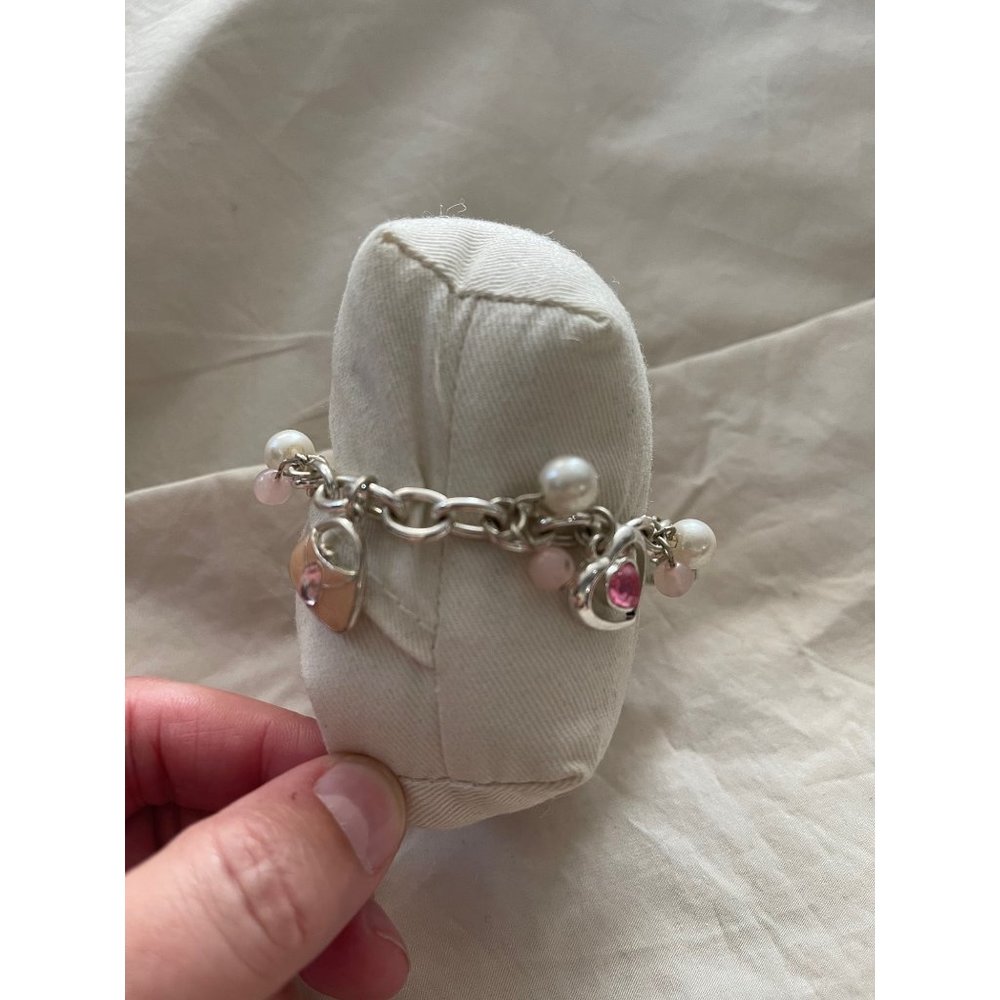 #1 Mom Silver Tone Pink/White Chain Link Charm Bracelet - Picture 12 of 13
